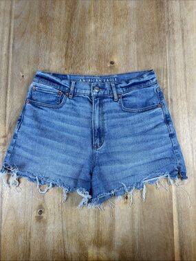 American Eagle Medium Wash Highest Rise 90s Boyfriend Frayed Hem Denim Shorts